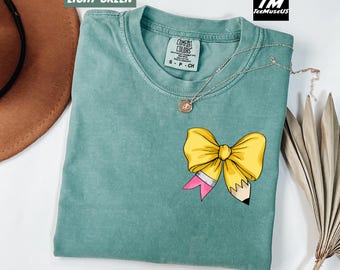Comfort Colors teacher Coquette Shirt, Coquette Bow Teacher Shirt, Pencil Bow Shirt, Teacher Gift, Teacher Pencil Shirt