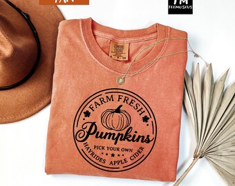 Comfort Colors Unisex Farm Fresh Pumpkin Tee, Cozy Fall Aesthetic Graphic Shirt