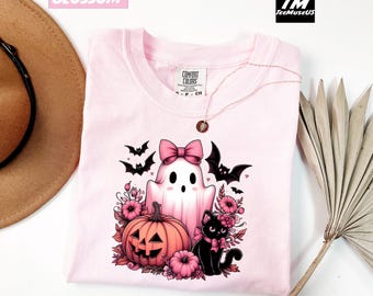 Comfort Colors Cute Pink Ghost Shirt, Halloween Cute Shirt, Fall Ghost Shirt, Girly Halloween Shirt, Cute Spooky Shirt