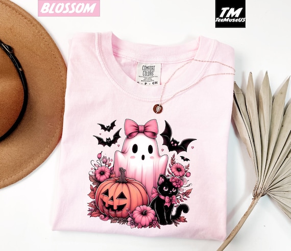 Comfort Colors Cute Pink Ghost Shirt, Halloween Cute Shirt, Fall Ghost Shirt, Girly Halloween Shirt, Cute Spooky Shirt