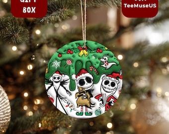Spooky Christmas Trio Ornament – Dark Holiday Skeleton Style Tree Decoration