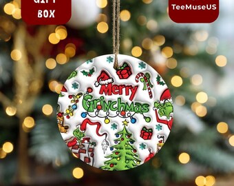 Merry Grinchmas Christmas Ornament – Holiday Lights, Tree & Gift Theme Decor