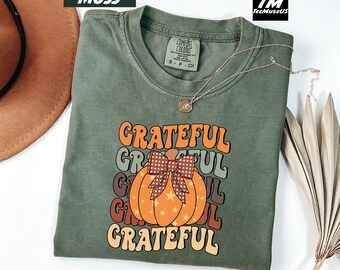 Comfort Colors Unisex Grateful Pumpkin Graphic Tee, Cozy Fall Aesthetic Shirt