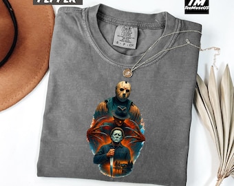 Comfort Colors Horror Characters Graphic Tee, Unisex 90s Horror Movie Shirt