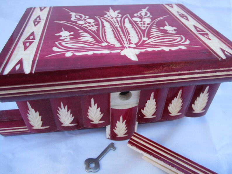 Vintage Wooden Puzzle Toy Lock Box W/ Secret Compartment Etsy