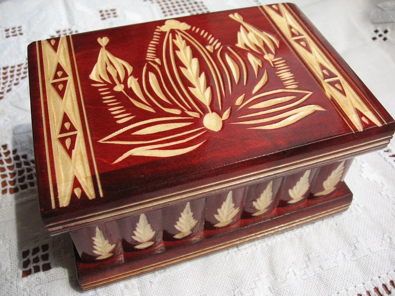 Handmade Wooden Puzzle Jewelry Box from Transylvania Red Etsy