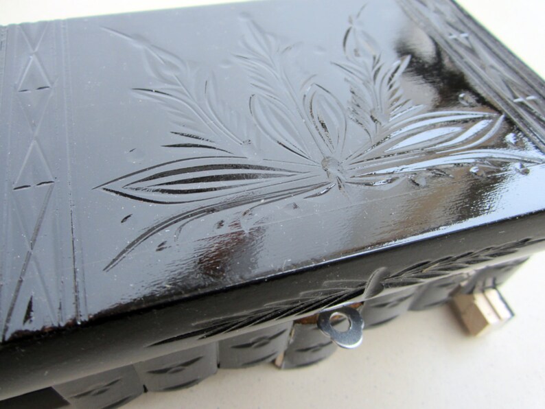 Elegant Multilayer Hidden Lock Wood Cosmetic Box Jewelry Trinket Gift Box Black image 4