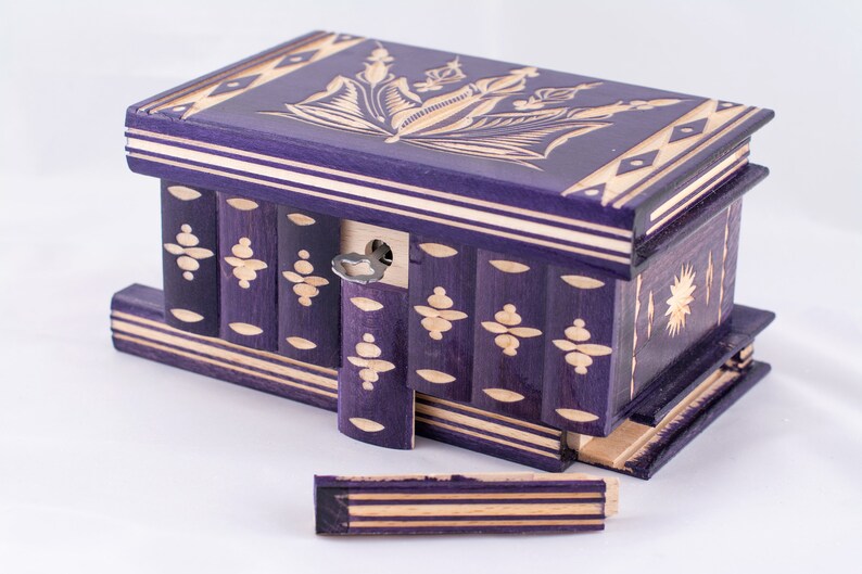 Wooden Large Puzzle Jewelry Box W/ Hidden Compartment Maple Etsy