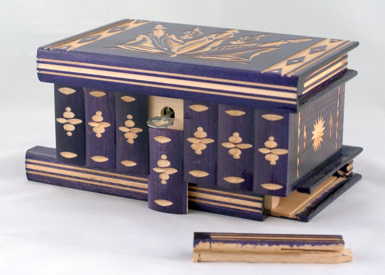 Wooden Puzzle Secret Jewelry Box W Secret Compartment Purple Etsy