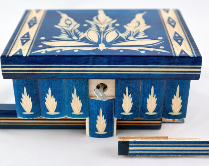 Puzzle Box W Secret Chamber Wooden White W/ Lock & Key Jewelry Etsy