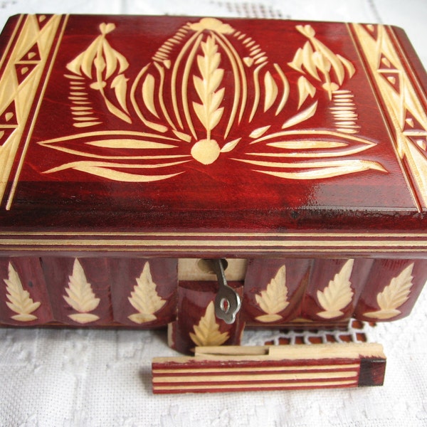 Handmade Wooden Puzzle Jewelry Box from Transylvania (Red)