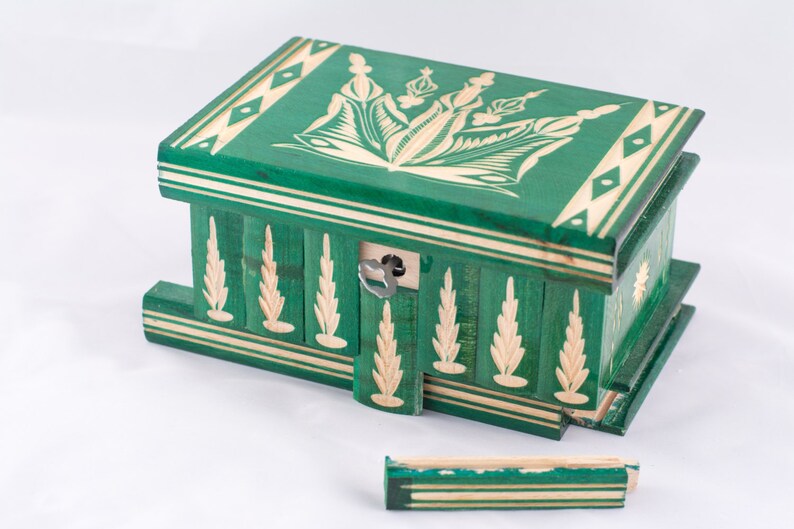 Hungarian Handmade Green Puzzle Jewelry Box With Secret Etsy