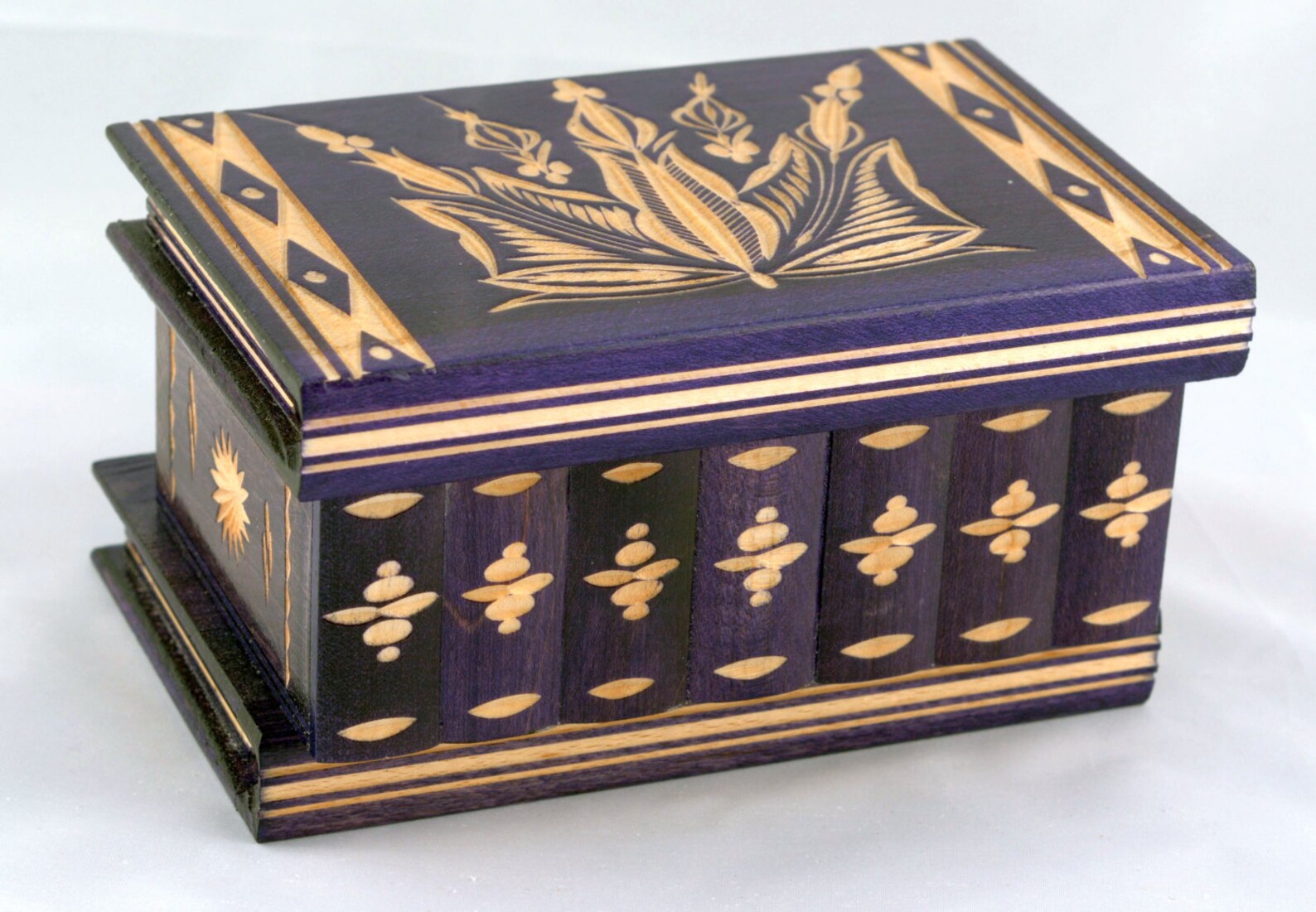 Wooden Puzzle Secret Jewelry Box W Secret Compartment Purple Etsy