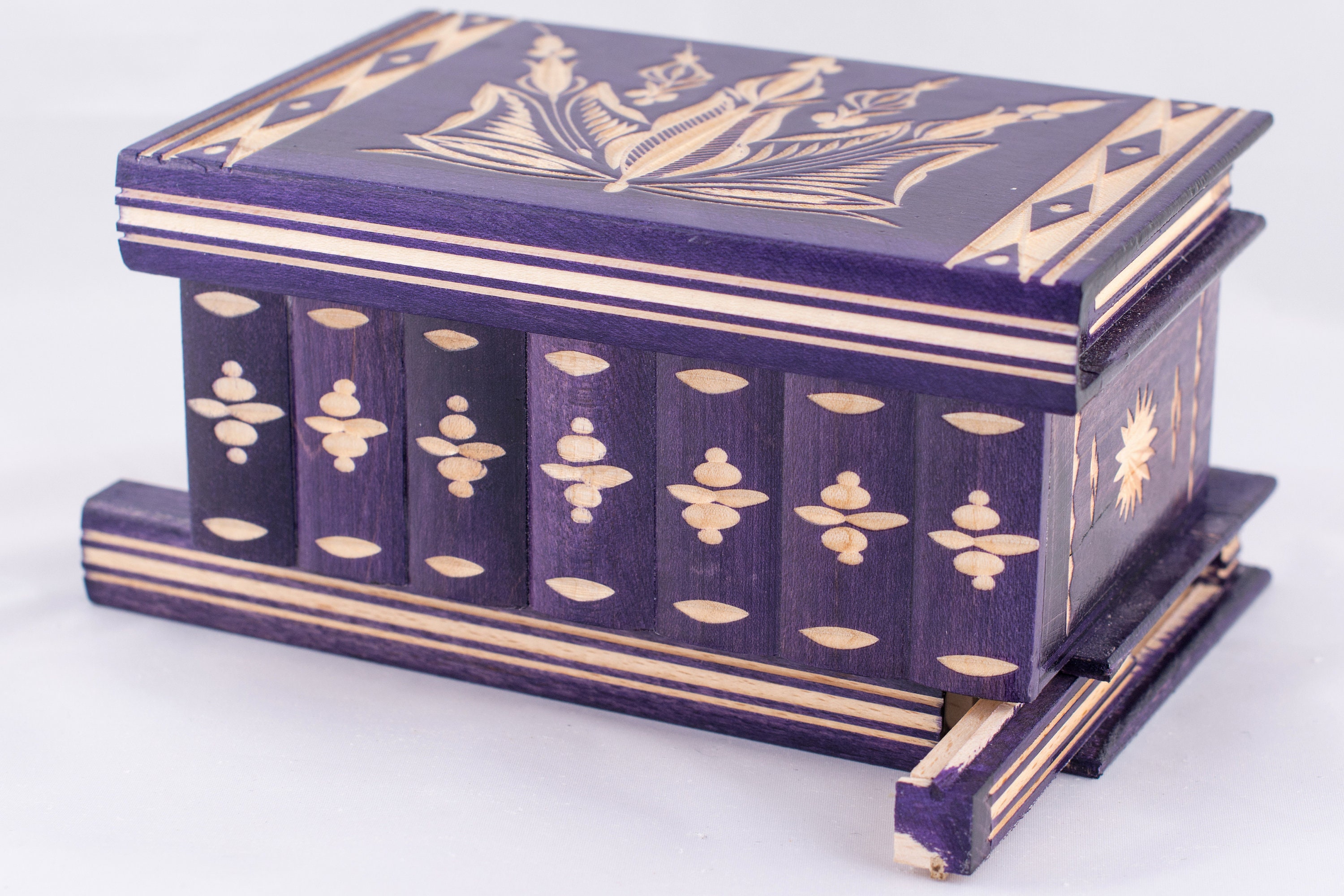 Wooden Large Puzzle Jewelry Box w/ Hidden Compartment Maple Etsy