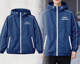 Giacca blu BTS Keep Swimming, outfit da concerto Kpop Idol, abbigliamento streetwear alla moda, merchandising, giacca da fan casual di alta qualità fatta a mano