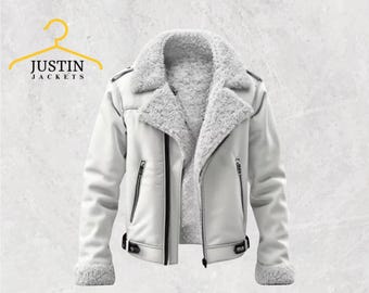 Chaqueta bomber blanca premium RAF B3 para hombre: abrigo de aviador de piel auténtica de oveja