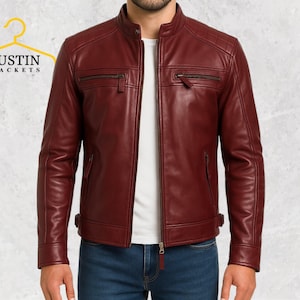 Herr Maroon Café Racer skinnjacka – Handgjorda ytterkläder i äkta läder, vintage bikerstil, oumbärlig höstpresent till honom