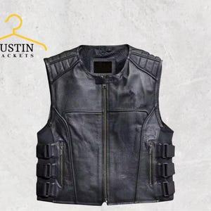 Premium leren herenvest in SWAT-stijl – tactisch motorbikervest | Designerstijl