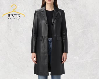 Womens Genuine Leather Long Coat Vintage Style Winter Essential Handcrafted Real Leather Elegant Overcoat for Everyday Wear