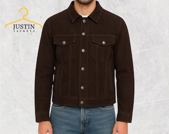 メンズ ダークブラウン スエード トラッカージャケット – ハンドメイド