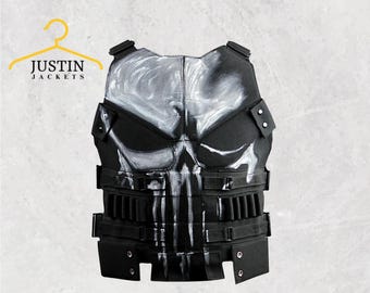 Chaleco táctico Ultimate Punisher: armadura de cuero de combate con diseño de calavera de Jon Bernthal para cosplay