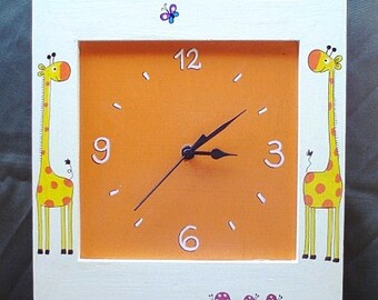 Cream And Orange Wall Clock With Giraffes Painting