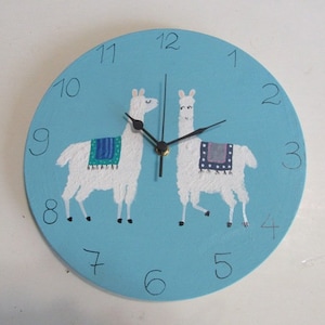 Two Alpacas Wall Clock, children wall clock, nursery wall clock