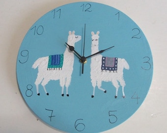 Two Alpacas Wall Clock, children wall clock, nursery wall clock