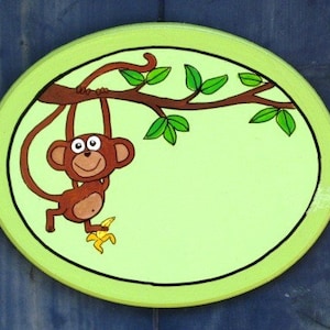 Personalized Handpainted Monkey Oval Door Sign For Children&#39;s Room