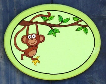 Personalized Handpainted Monkey Oval Door Sign For Children's Room