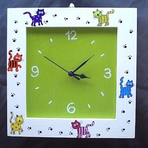 Hand Painted Cats  Wooden Wall Clock