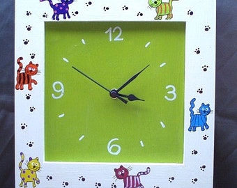 Hand Painted Cats  Wooden Wall Clock