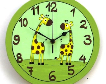 Round Wall Clock With Giraffes Painting