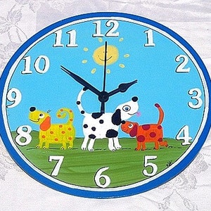 Round Wall Clock With dogs Painting