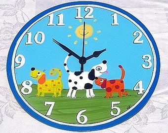 Round Wall Clock With dogs Painting