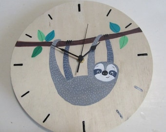 Sleepy Sloth Wood wall clock, nursery wall clock, kids wall clock, Nursery wall clock