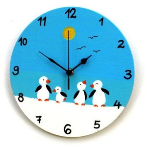 Wooden Wall Clock With Penguins Painting