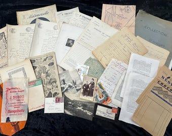 Antique French Ephemera Lot – Mademoiselle Magazine, Letters, Receipts