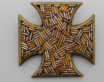 Abel Brand Gold Tone Cross Belt Buckle Embellished Crystals  display picture 3
