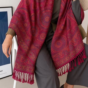 Fuchsia Paisley Pashmina Scarf: Lightweight Boho Shawl Wrap