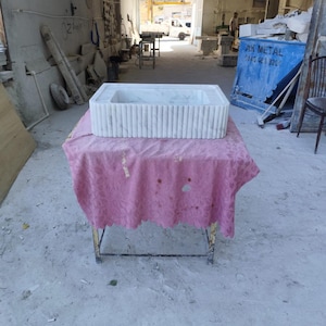 Rectangular Carrara Marble Sink with Fluted Edges, Luxury Bathroom Basin, Modern Vanity Marble Vessel, Handmade Stone Countertop Sink