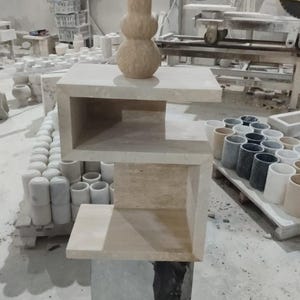 Modern Stone Marble Console Table with S-Shaped Geometric Shelves, Minimalist Display Accent, Sculpted Art Furniture, Entryway Decor