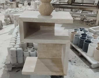 Modern Stone Marble Console Table with S-Shaped Geometric Shelves, Minimalist Display Accent, Sculpted Art Furniture, Entryway Decor
