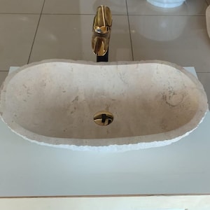 Rustic Travertine Stone Bathroom Sink Oval Marble Basin, Luxury Vanity Top Vessel for Elegant Bathrooms, Unique Stone Bowl, Washbasin Decor