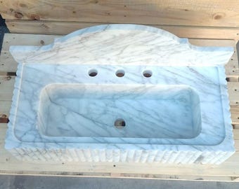 Handcrafted Carrara Marble Sink – Wall-Hung or Countertop Basin | Luxury Natural Stone Bathroom Washbasin - Farmhouse sink