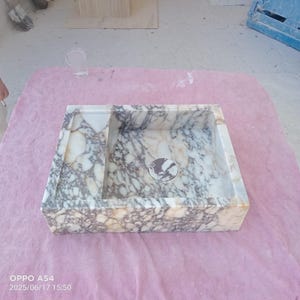 Handcrafted Calacatta Viola Marble Rectangular Sink, Modern Polished Basin, Unique Bathroom Vanity, Countertop Washbasin, Stone Vessel Sink