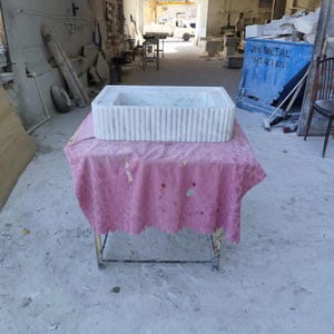 Rectangular Carrara Marble Sink with Vertical Grooves, Modern Bathroom Basin, Handmade Custom Vanity Top Vessel,Luxury Countertop Wash Basin