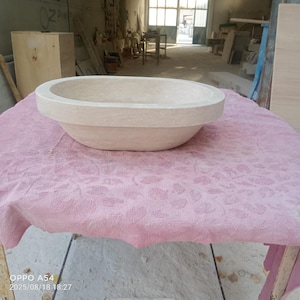 Handcrafted Travertine Marble Vessel Sink, Natural Stone Round Bathroom Basin, Modern Vanity Countertop Sink, Unique Travertine Wash Bowl
