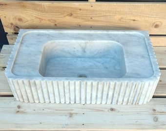 Handcrafted Carrara Marble Sink – Wall-Hung or Countertop Basin | Luxury Natural Stone Bathroom Washbasin - Farmhouse sink