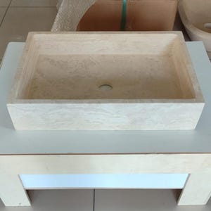 Rectangular Travertine Stone Wash Basin, Marble Countertop Sink, Modern Bathroom Vanity Vessel Sink, Stone Basin, Unique Bathroom Vessel